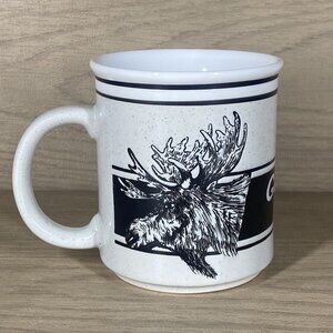 Vtg Stoneware Mug MOOSE Black Off White Speckled Grand Teton Natl Park Souvenir